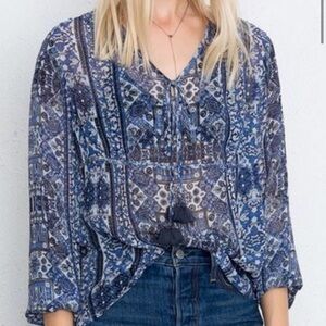Chan Luu Long Sleeve Peasant Top Mazarine Blue XS